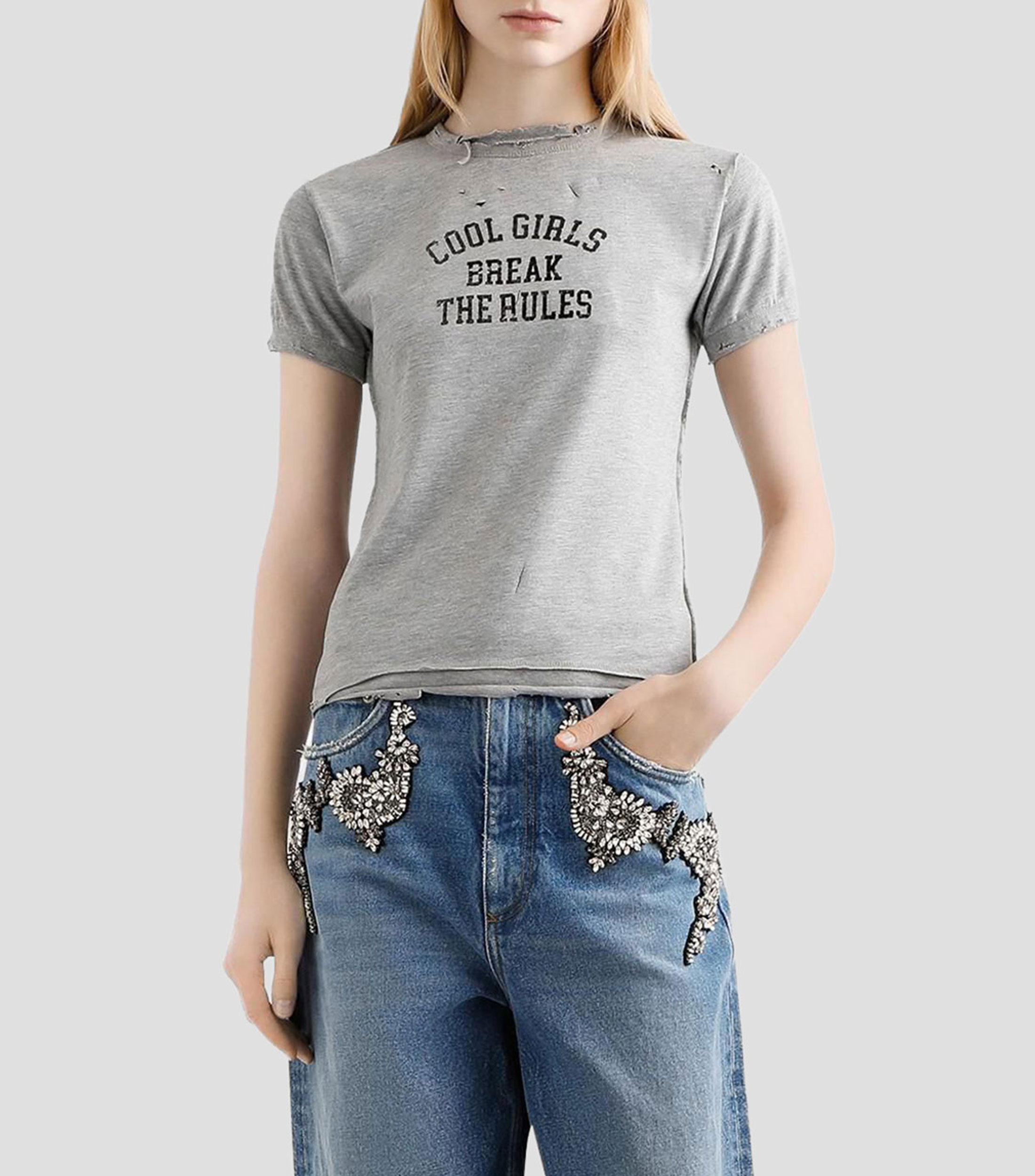 Playera cuello redondo manga corta lisa Mujer
